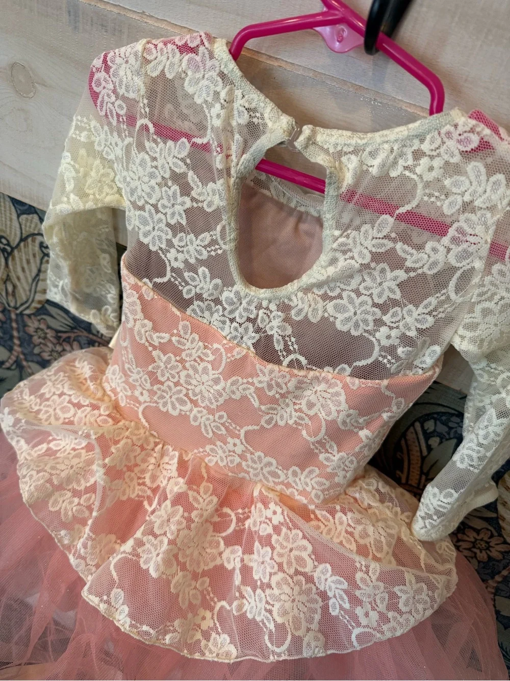 Weissman ballet tutu lace long sleeve, peach ivory cream costume dance